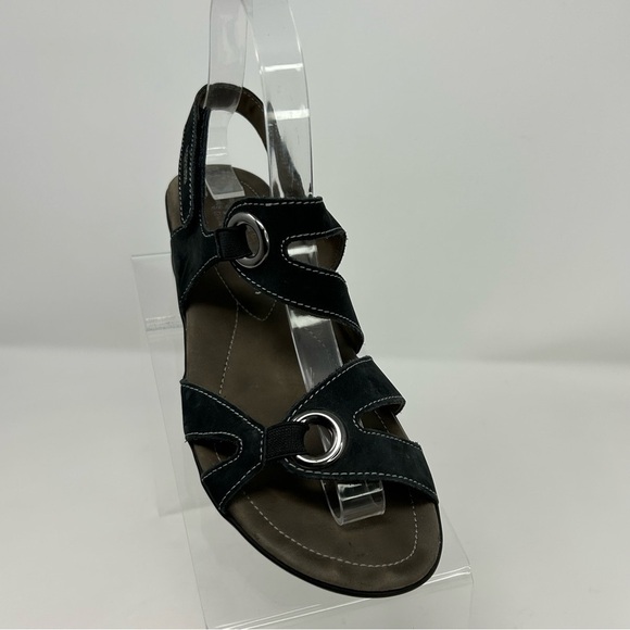 Mephisto Parfolia Black Leather Slingback Comfort Wedge Sandals Size 36 - Picture 3 of 15